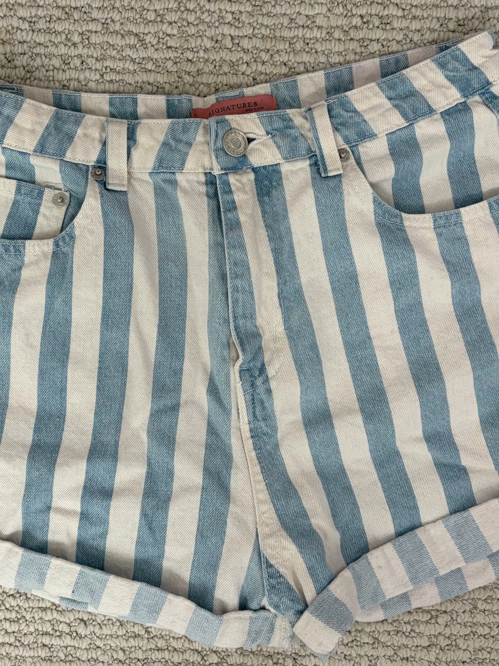 Signature8 Blue and White Striped Women’s Jean Shorts